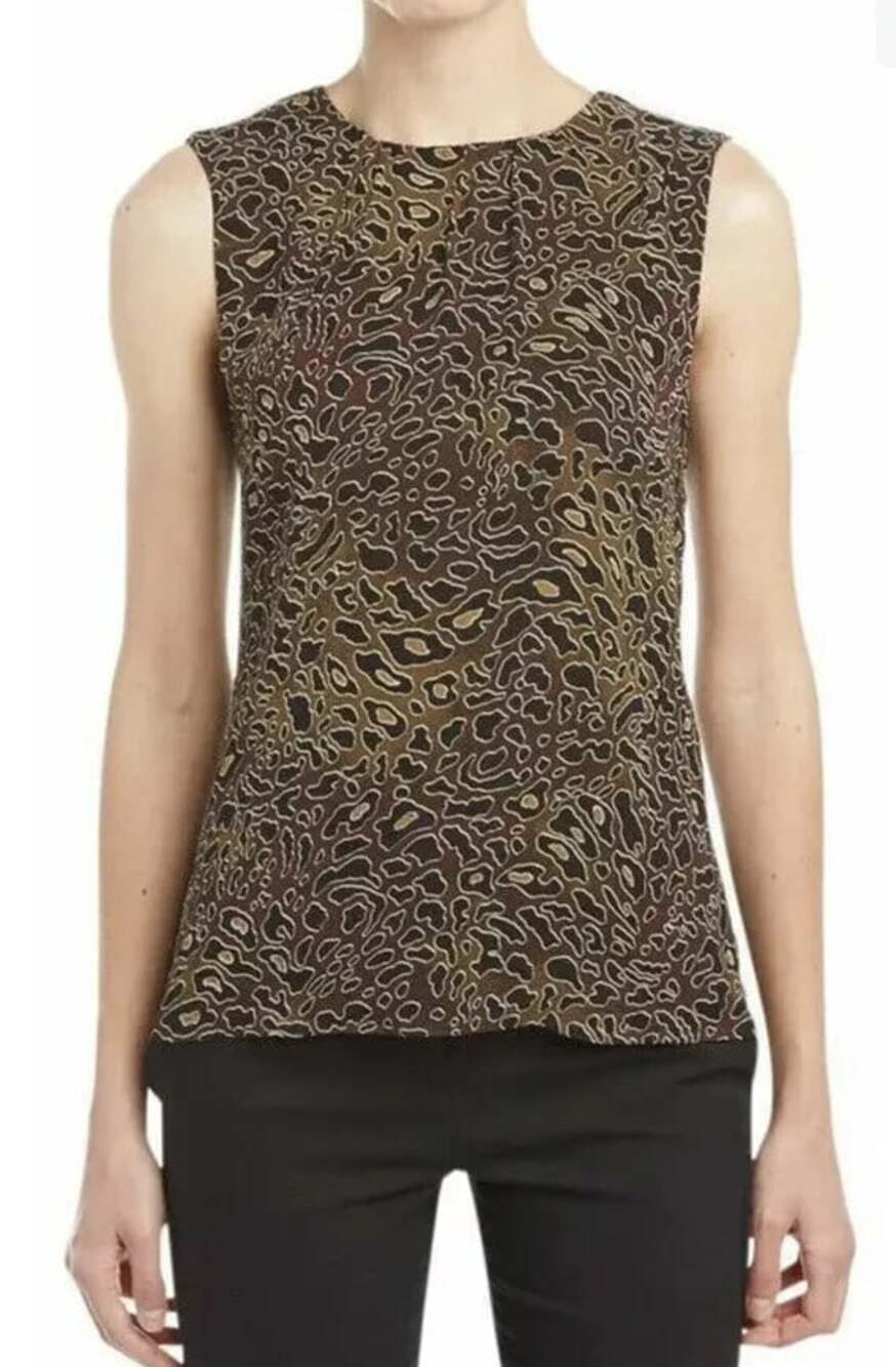 Tory Burch Tanya Women's Size 2 Brown Silk Abstract Leopard Sleeveless Blouse